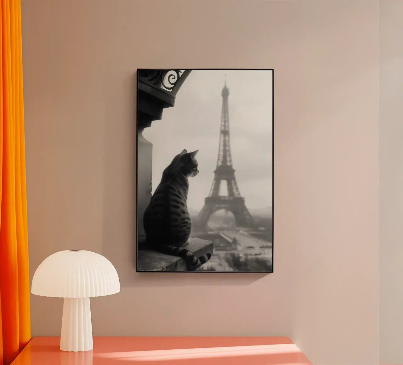 Cat with Eiffel Tower Paris | Black and white vintage photo acrylic glass by Autofocus