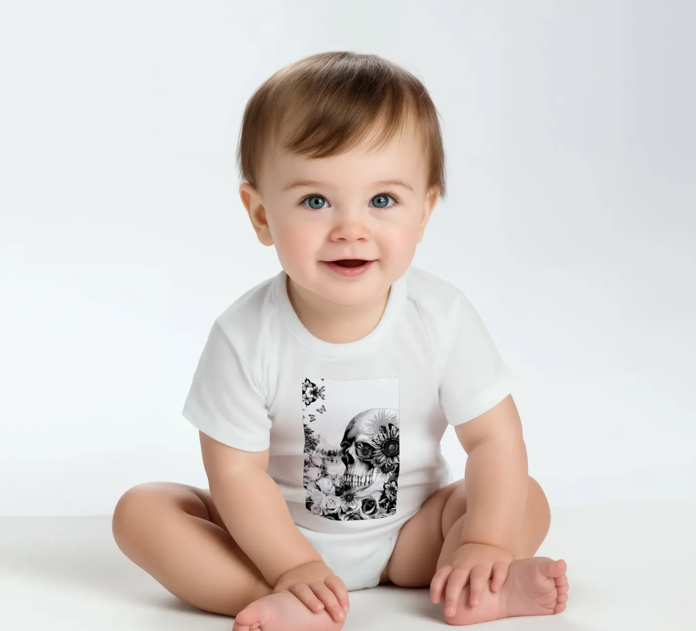 Reflection short-sleeve baby romper by Kristy Patterson