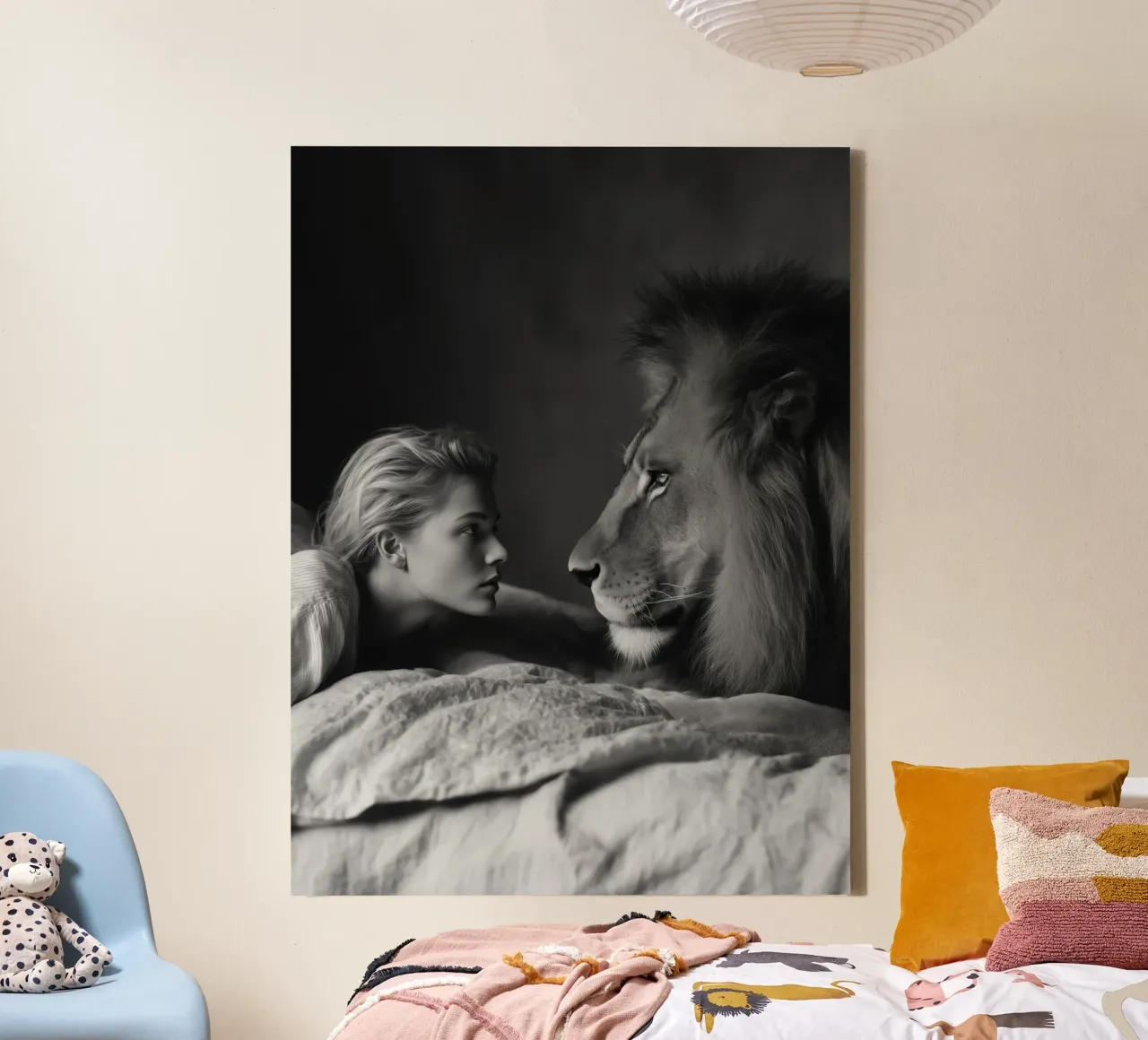 Due grossi felini a letto | Modello e leone tela da Autofocus