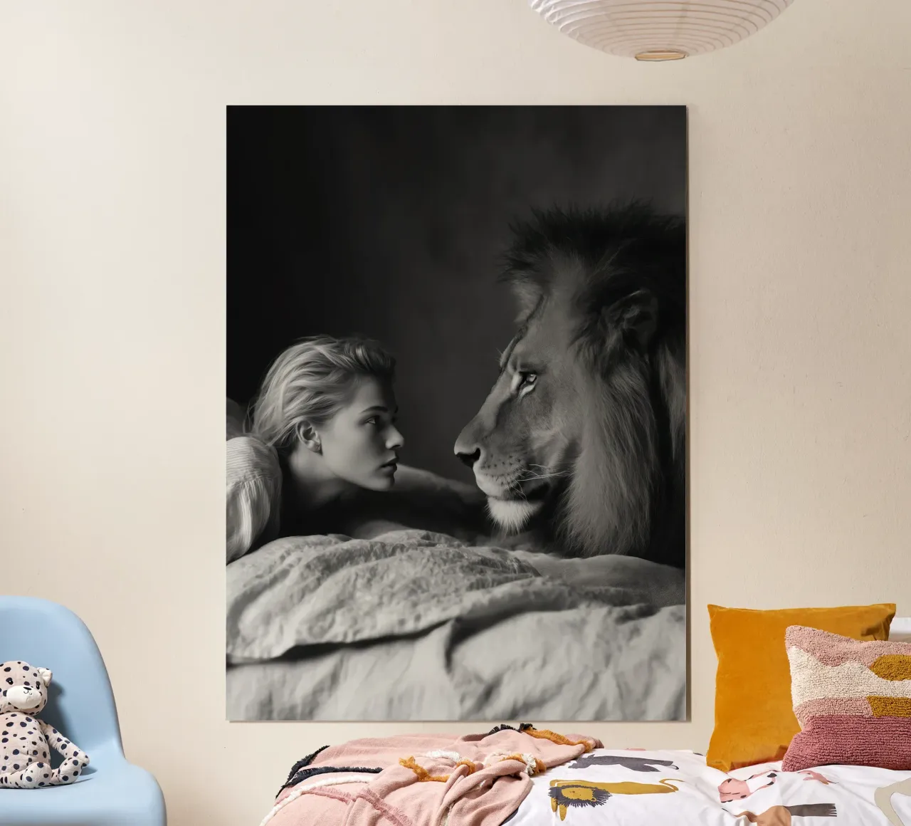 Due grossi felini a letto | Modello e leone poster da Autofocus