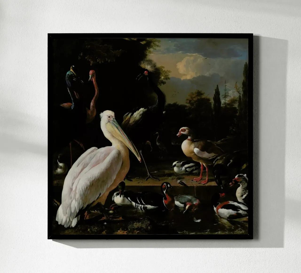 Birds in Pool poster con telaio in legno da Astër