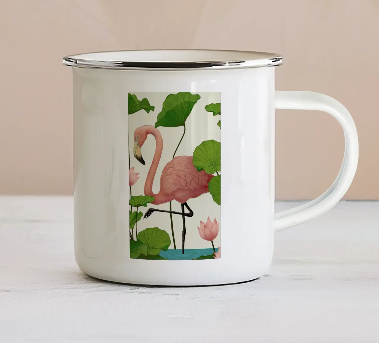 Flamingo taza de esmalte de Laura Graves