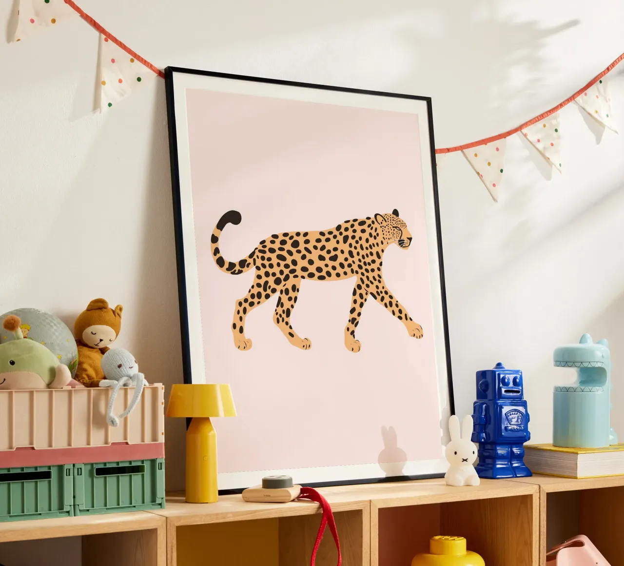 Stampa di animali selvatici leopardiani, arte murale per l'asilo nido, poster per bambini poster con telaio in plastica da Little Lola