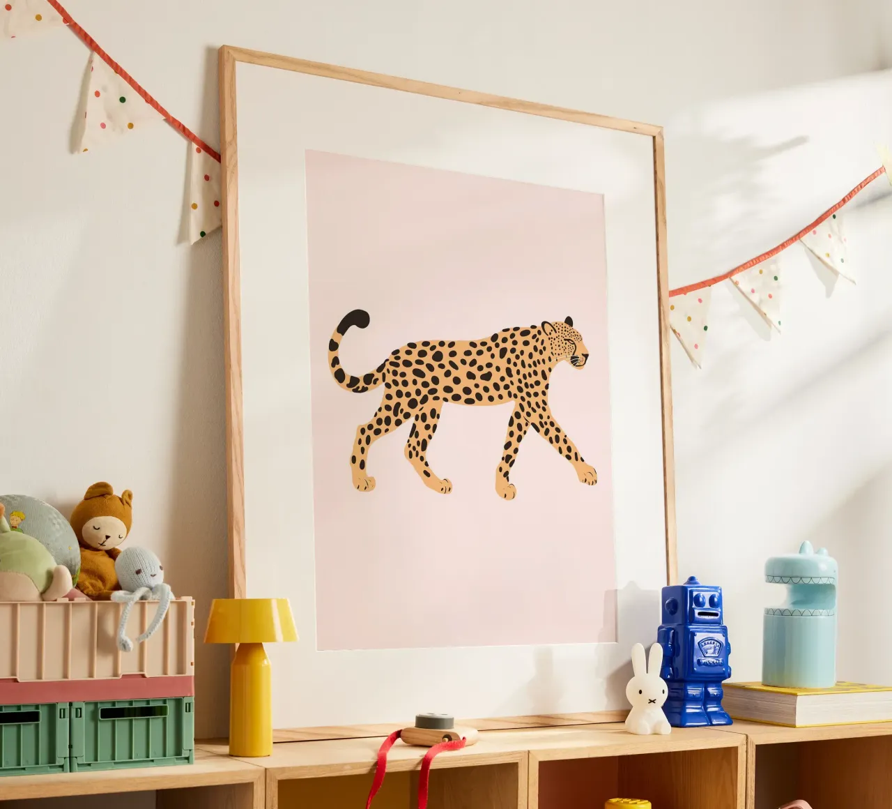 Stampa di animali selvatici leopardiani, arte murale per l'asilo nido, poster per bambini poster con telaio in plastica da Little Lola