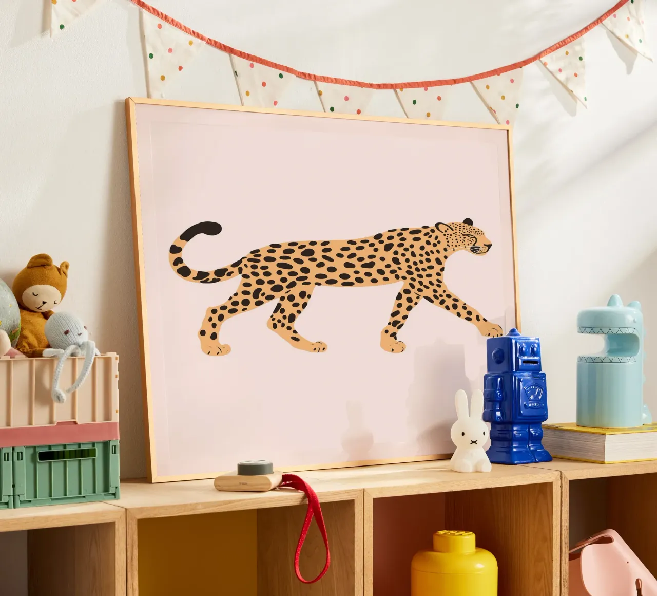 Stampa di animali selvatici leopardiani, arte murale per l'asilo nido, poster per bambini poster con telaio in plastica da Little Lola