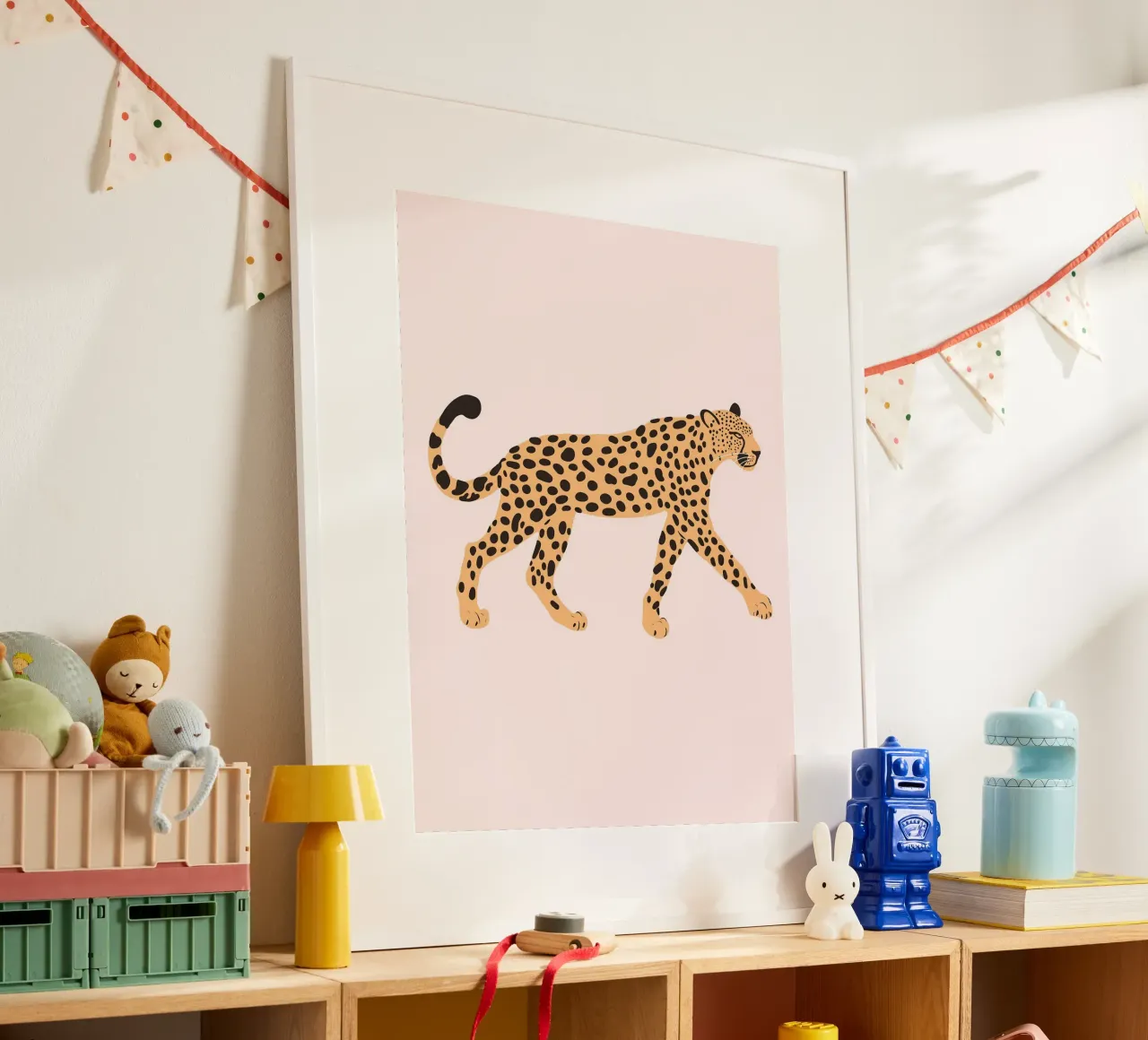 Stampa di animali selvatici leopardiani, arte murale per l'asilo nido, poster per bambini poster con telaio in plastica da Little Lola
