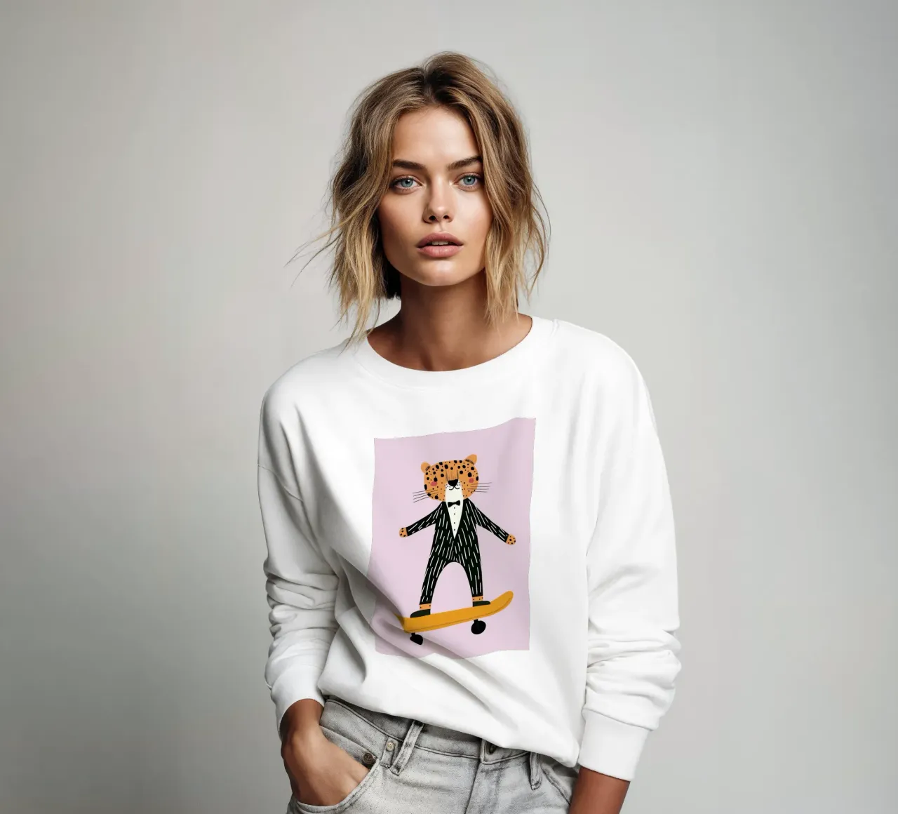 Leopard Skateboarding, Nursery Poster, Kids Wall Art sweatshirt by Little Lola