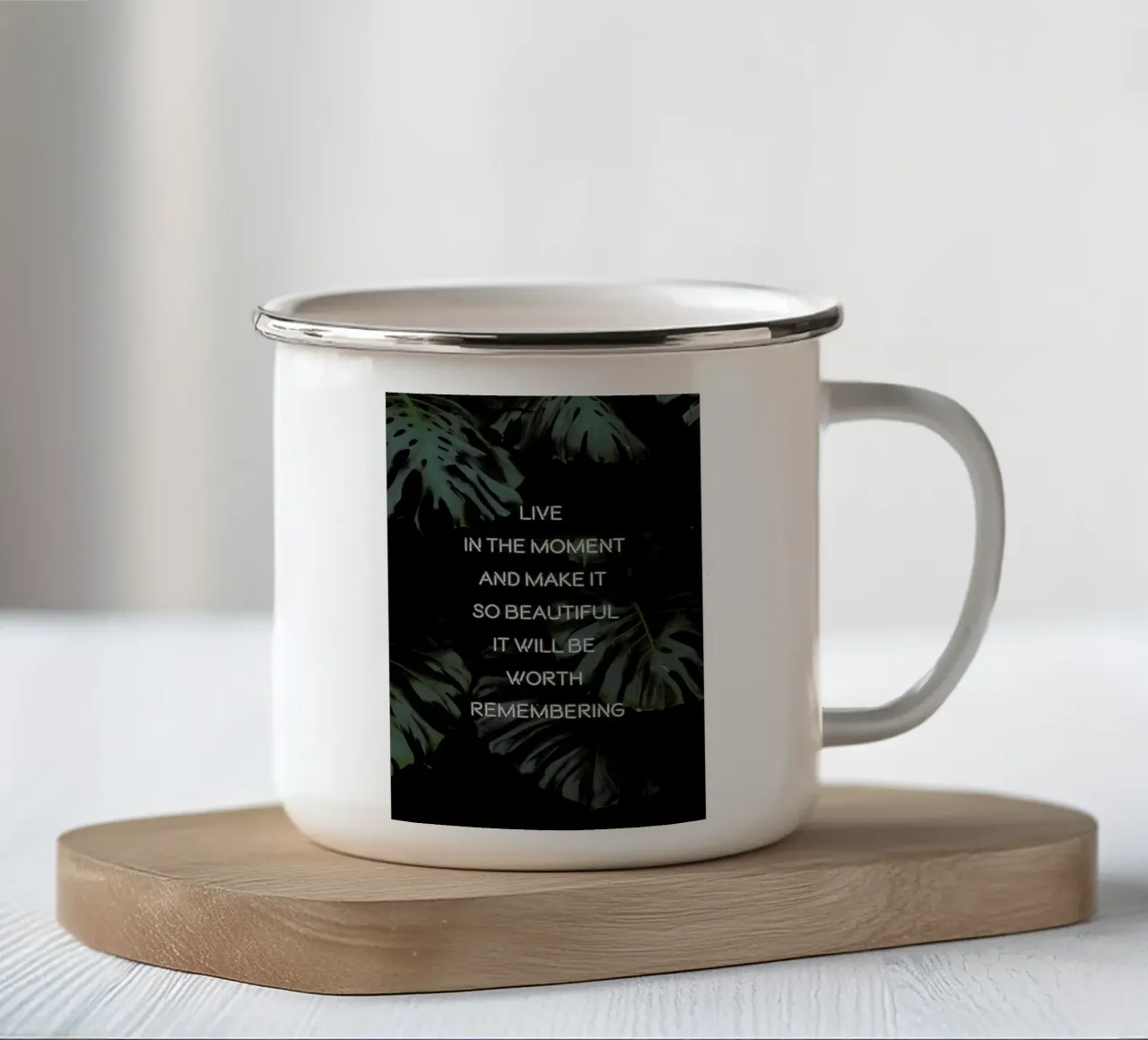 Live in the Moment enamel mug by Oh Darling