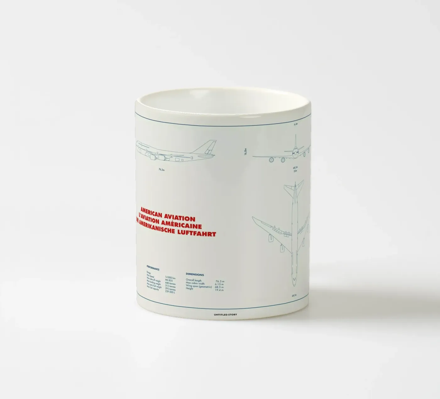 Technical Drawing 747 ceramic mug by Marc Schulthess