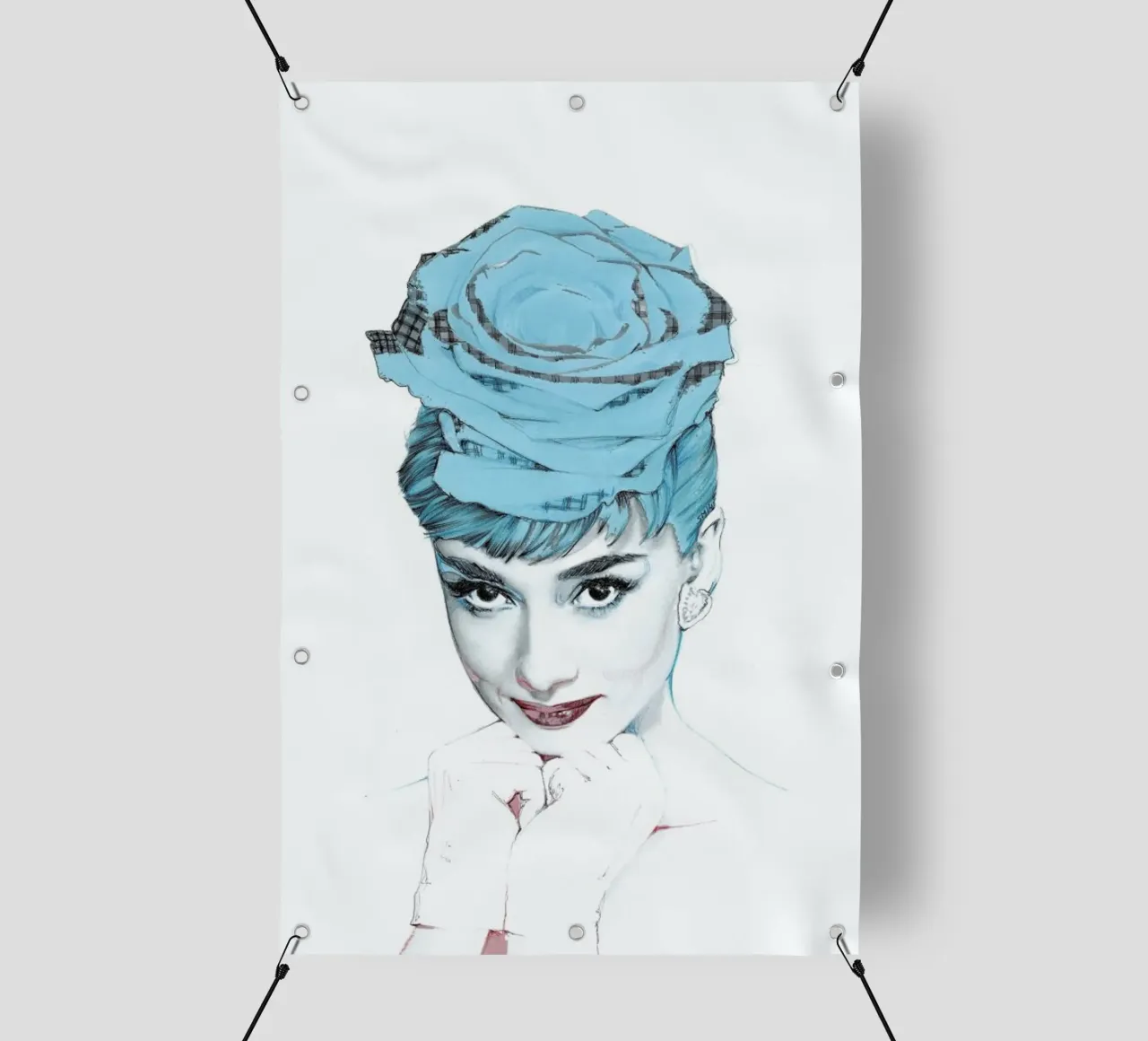 Audrey Hepburn in blu telo in pvc da Susana Miranda ilustracion