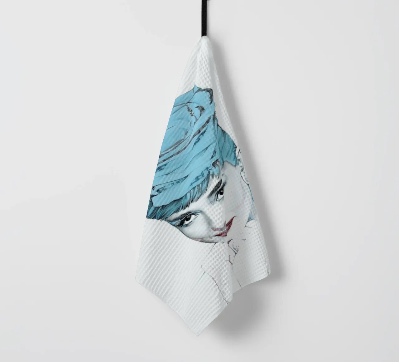 Audrey Hepburn in blu canovaccio da cucina da Susana Miranda ilustracion