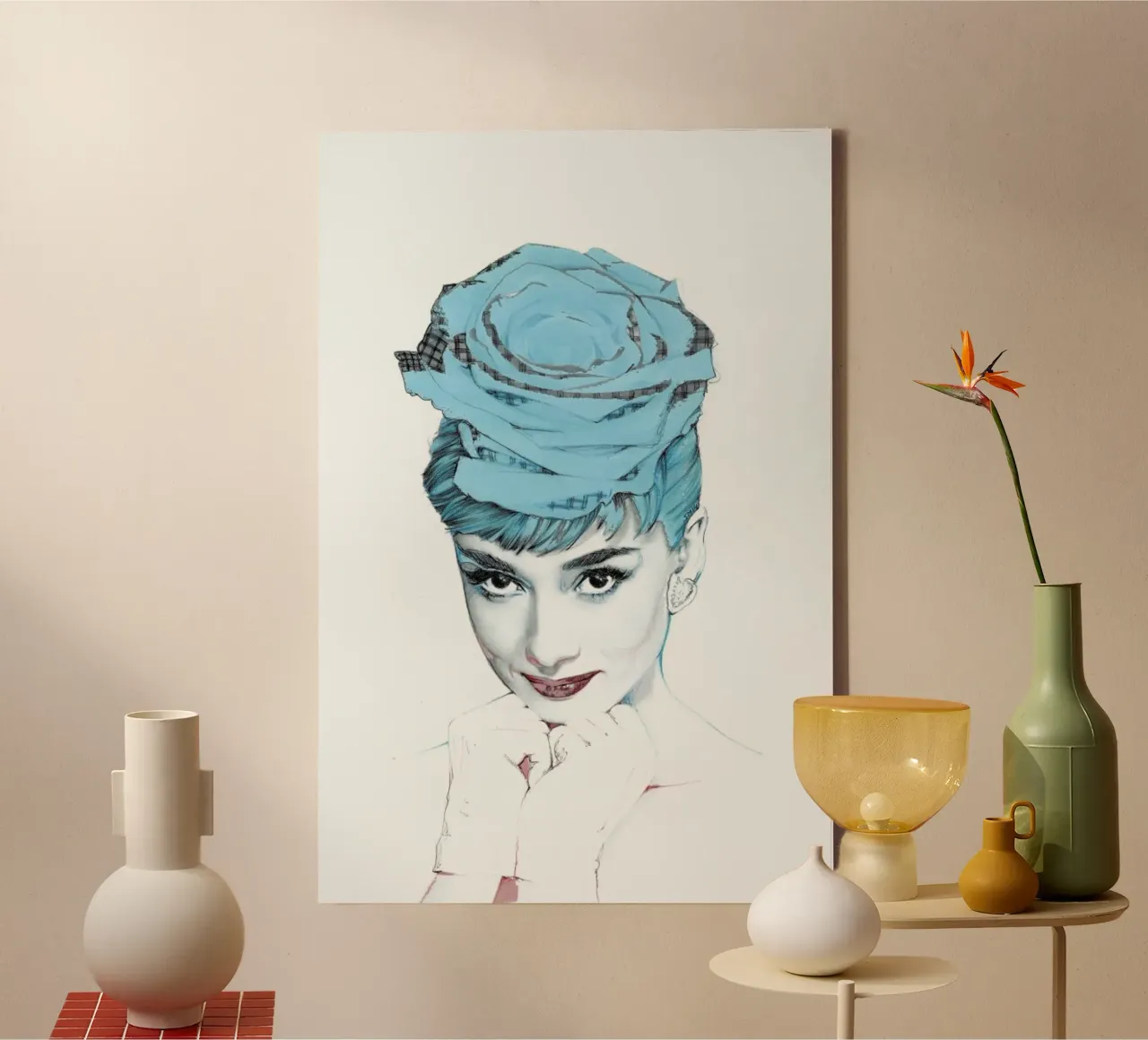 Audrey Hepburn in blu tela da Susana Miranda ilustracion