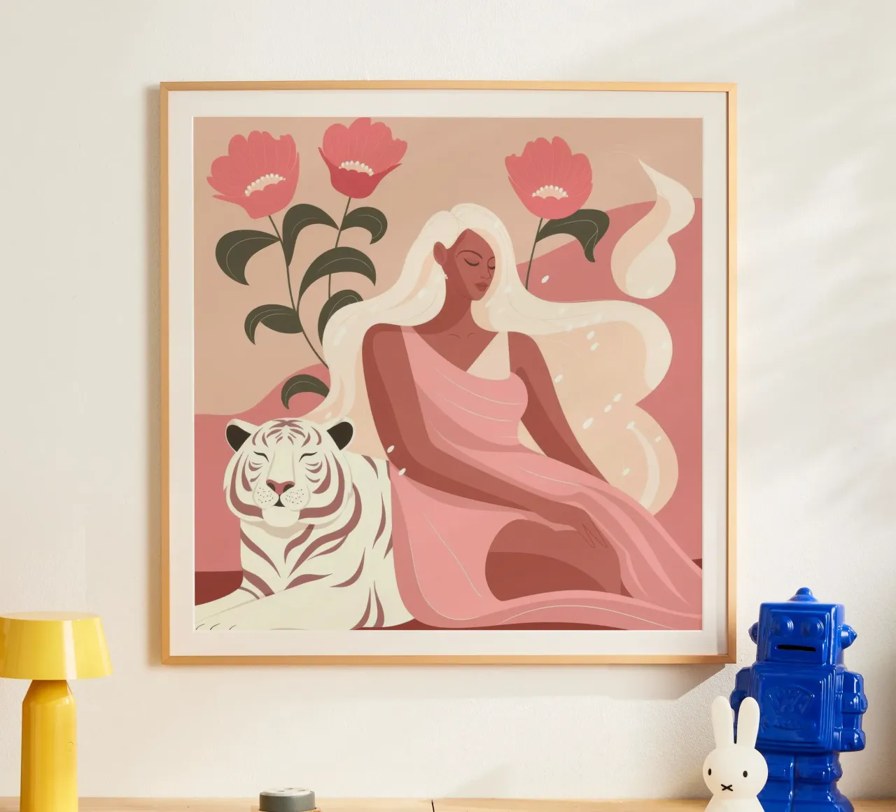 Guardiano della Tigre Mistica poster con telaio in legno da Veiled Canvas