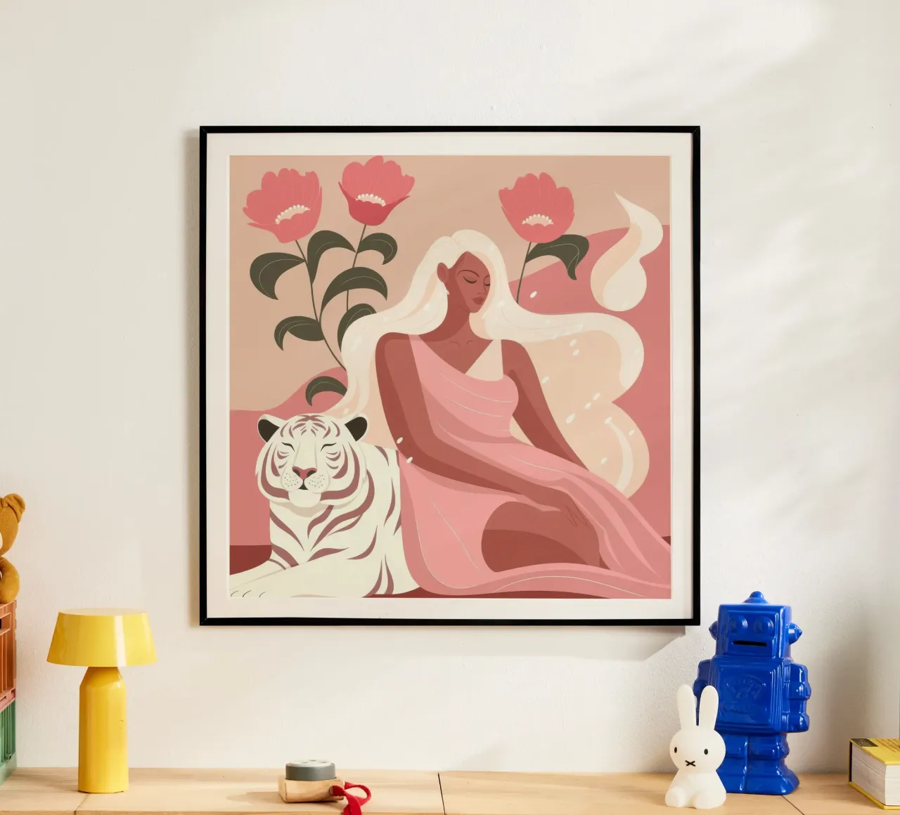 Guardiano della Tigre Mistica poster con telaio in legno da Veiled Canvas