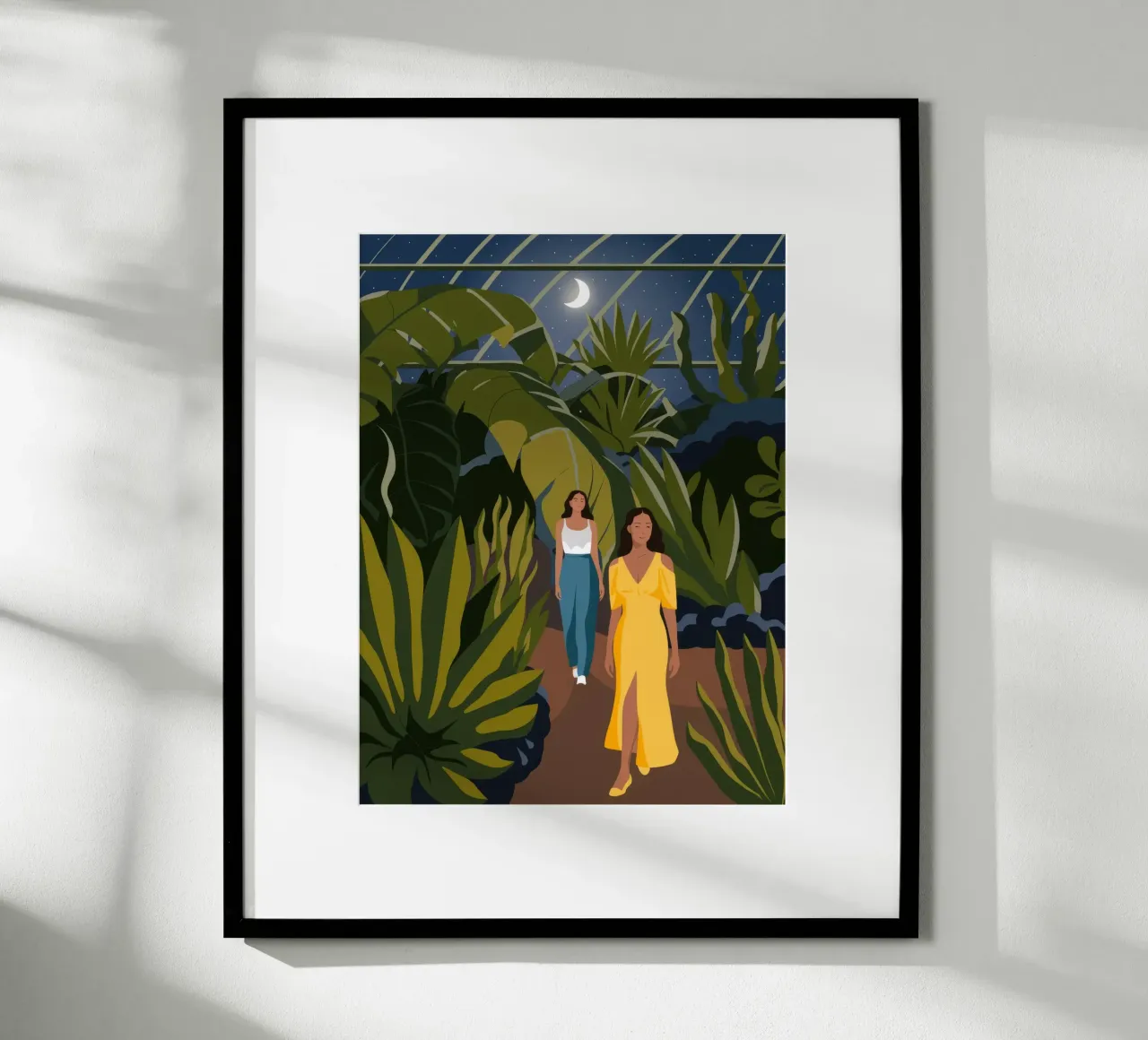 Passeggiata nella giungla al chiaro di luna poster con telaio in legno da Veiled Canvas