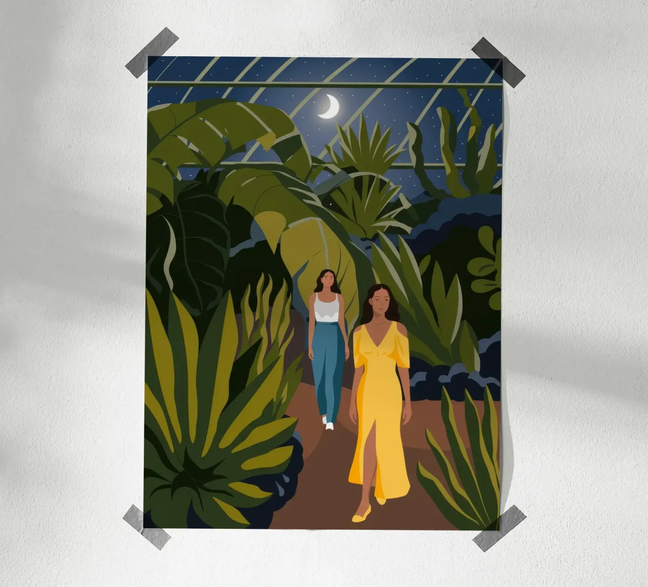 Passeggiata nella giungla al chiaro di luna poster con telaio in legno da Veiled Canvas