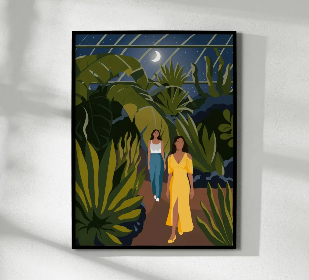 Passeggiata nella giungla al chiaro di luna poster con telaio in legno da Veiled Canvas