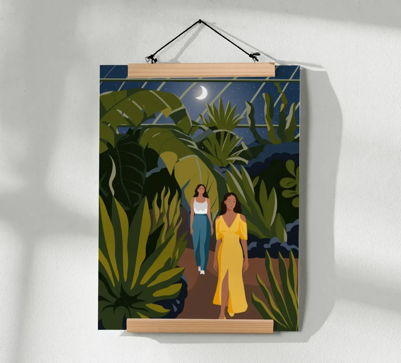 Passeggiata nella giungla al chiaro di luna poster con telaio in legno da Veiled Canvas