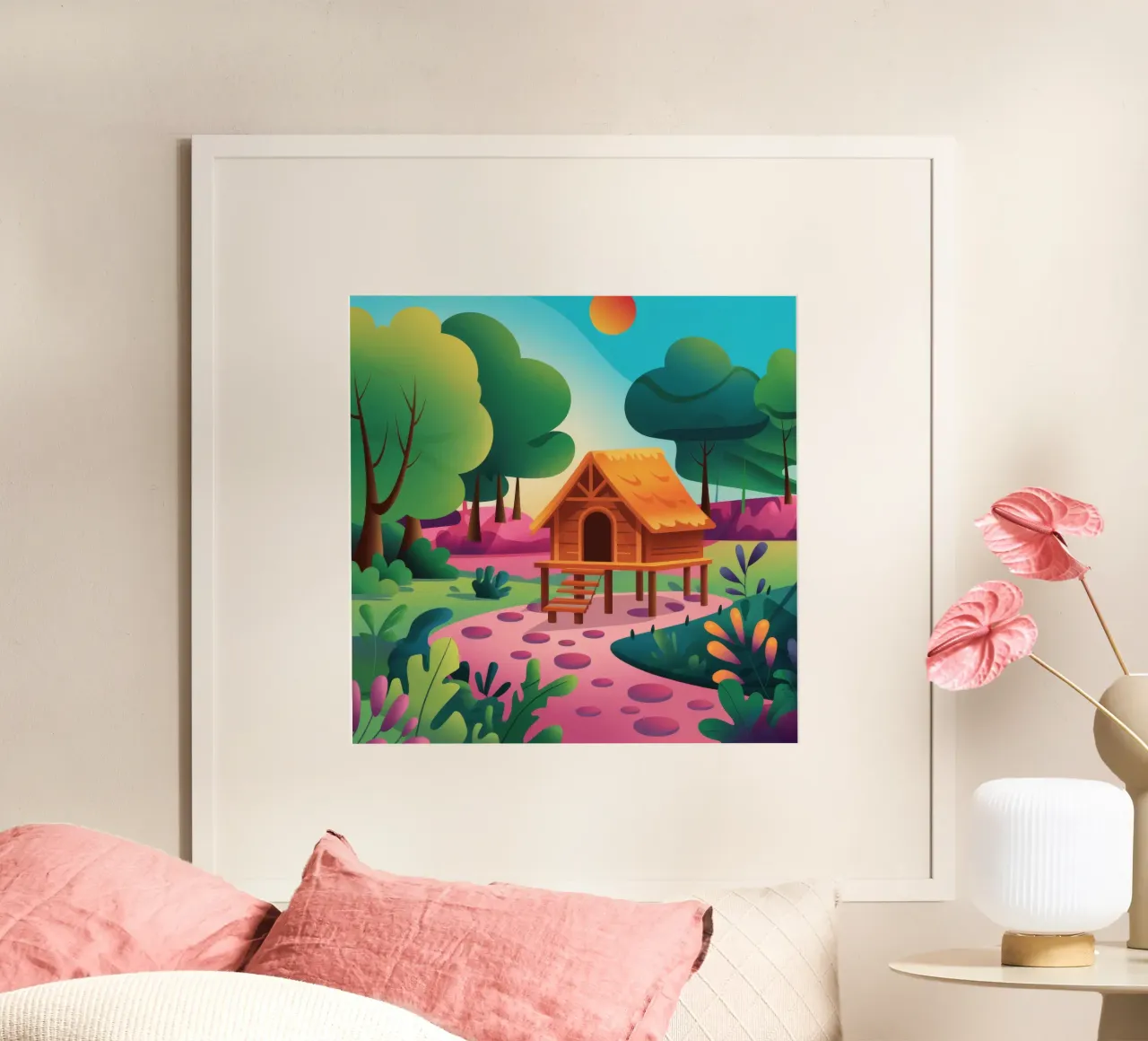 Ritiro nella foresta tranquilla poster con telaio in alluminio da Veiled Canvas