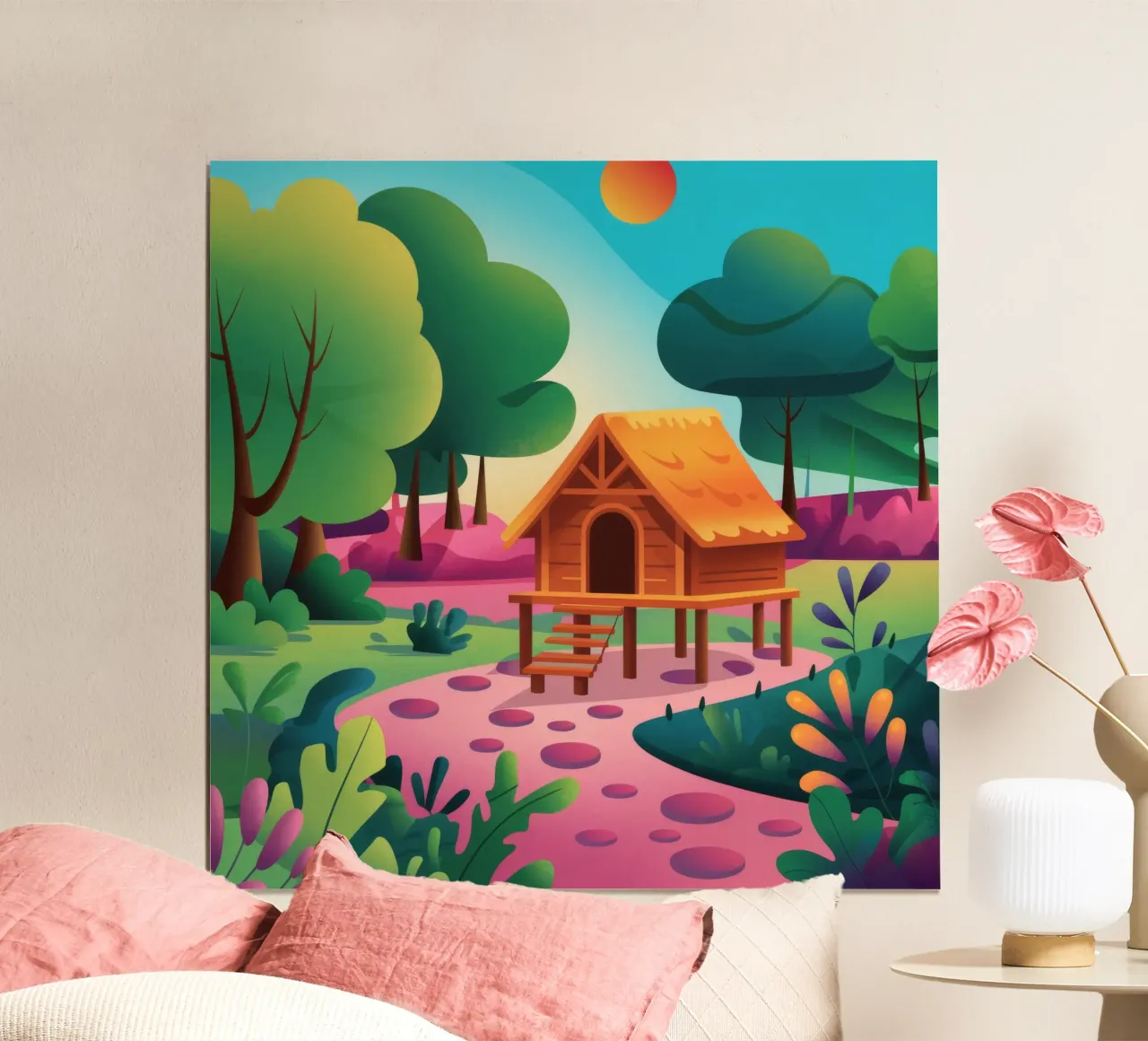 Ritiro nella foresta tranquilla poster con telaio in alluminio da Veiled Canvas