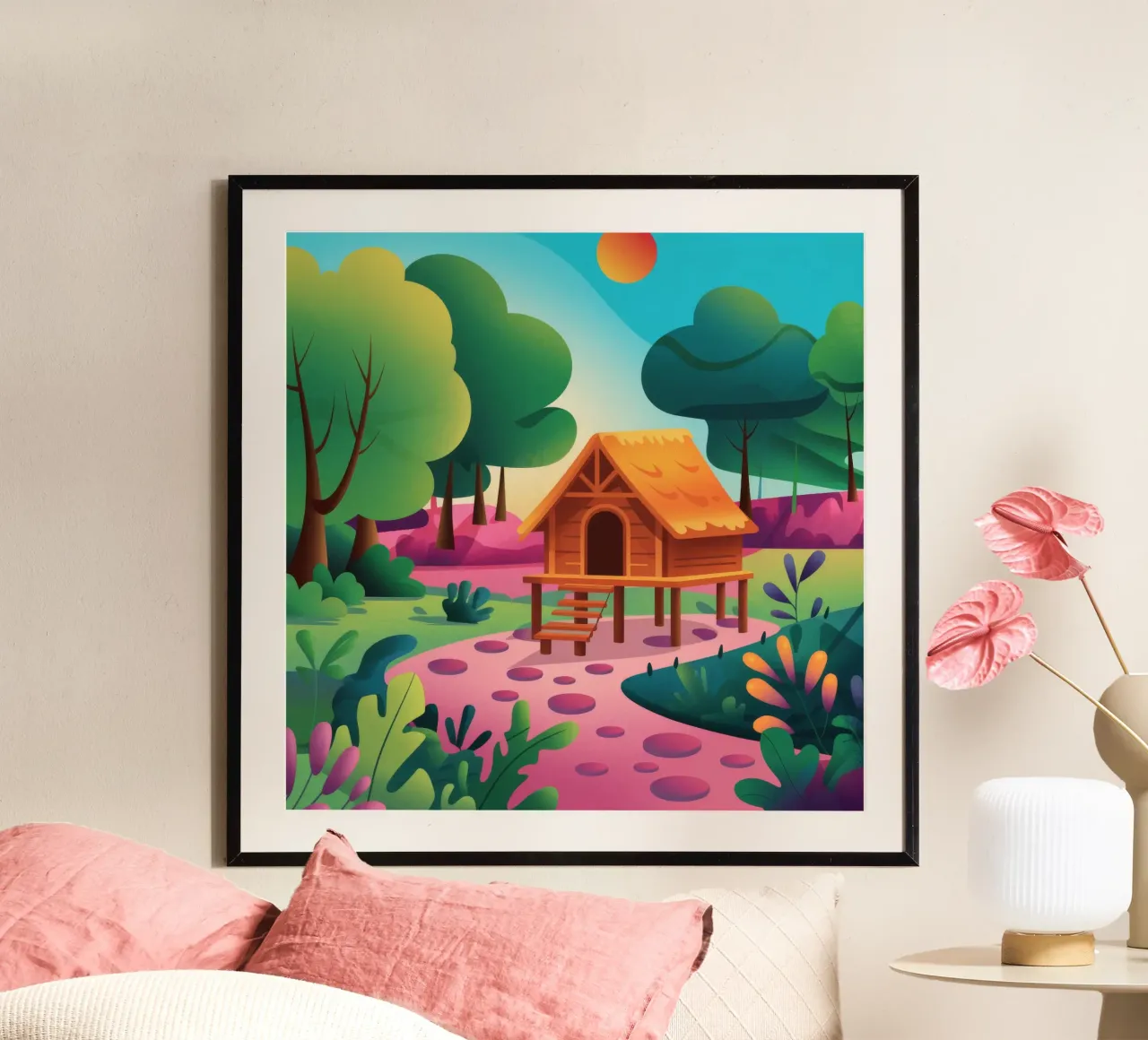Ritiro nella foresta tranquilla poster con telaio in alluminio da Veiled Canvas