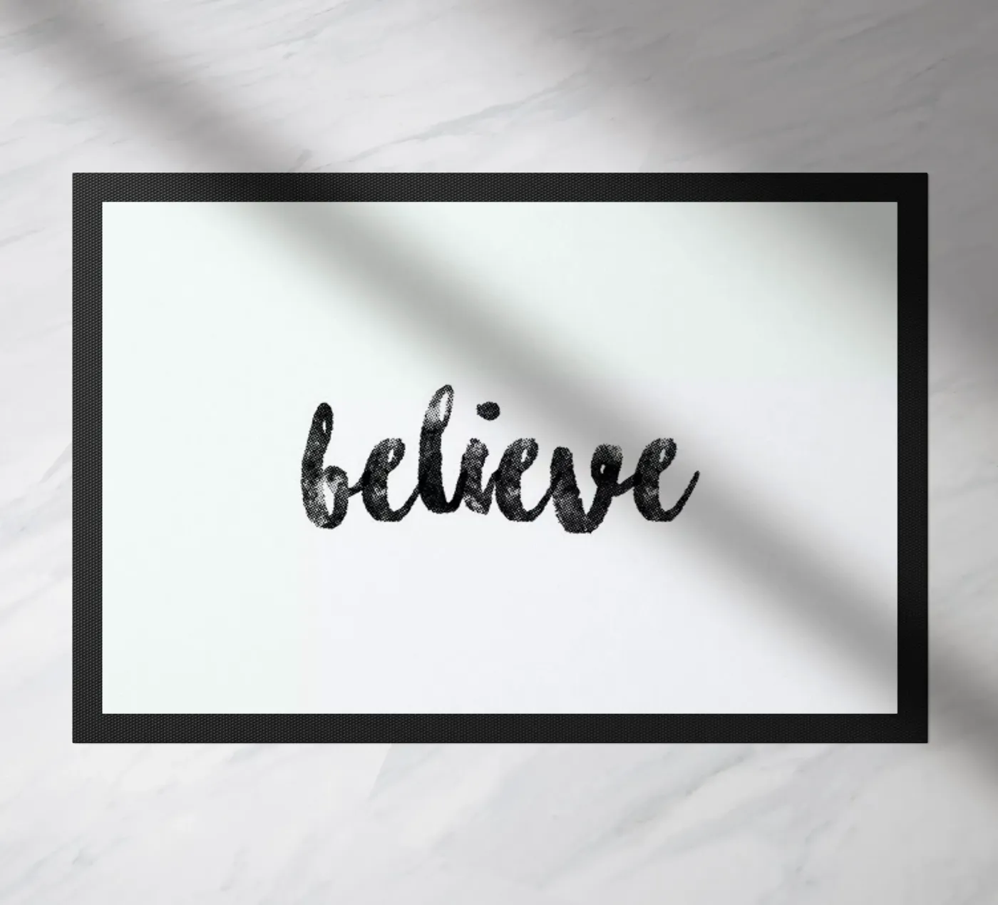 Believe deurmat van typed