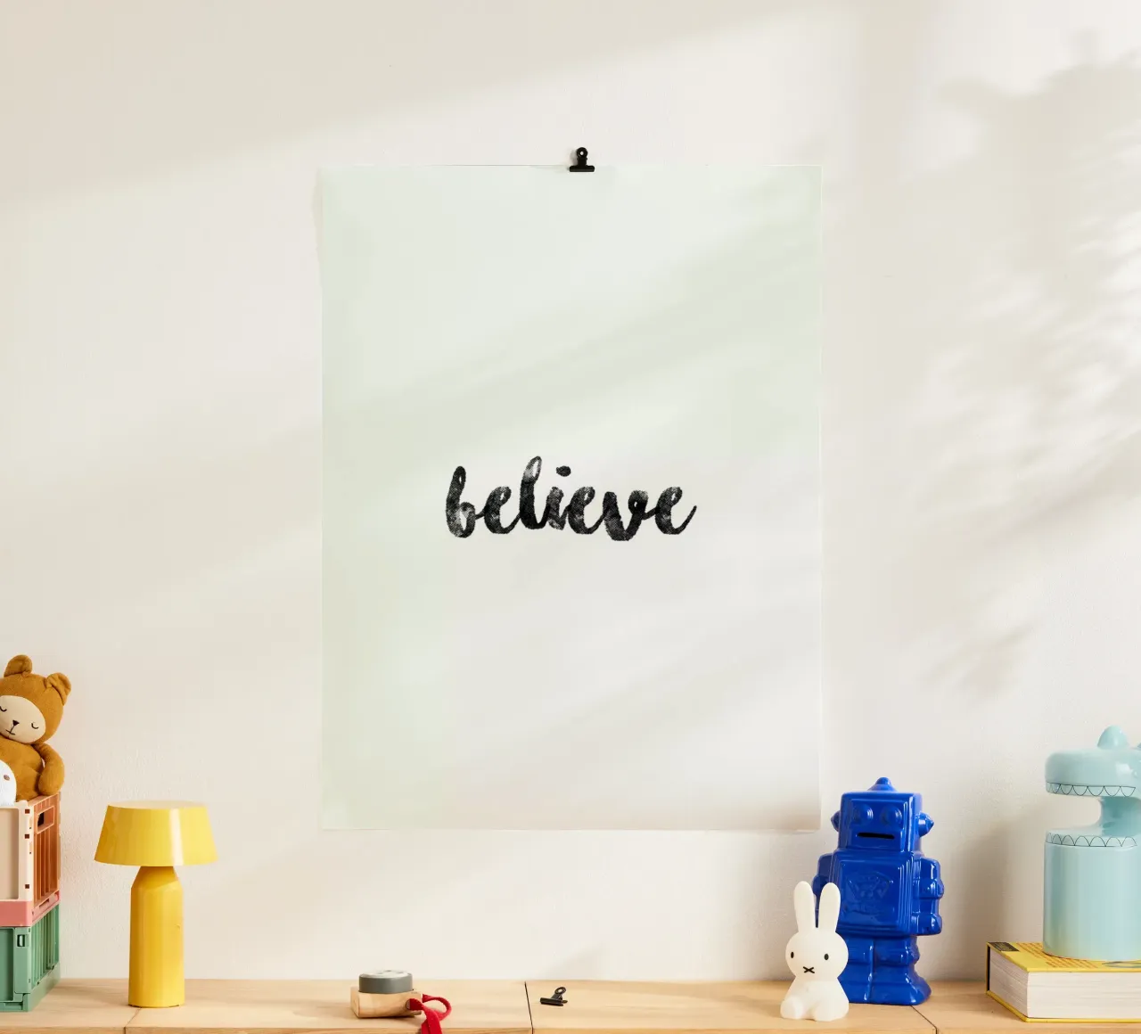 Believe poster con telaio in legno da typed