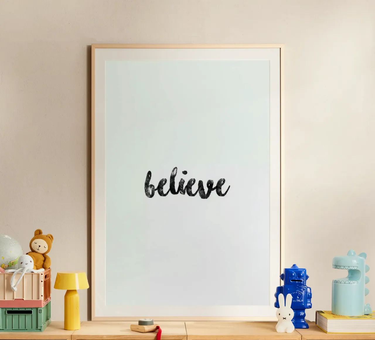 Believe poster con telaio in legno da typed