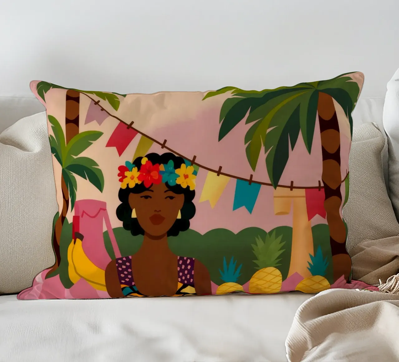 Fantasia di frutta tropicale cuscino da Veiled Canvas