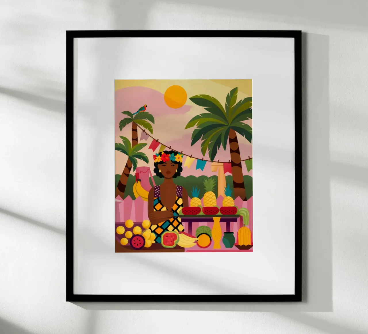 Fantaisie de fruits tropicaux poster avec cadre en bois de Veiled Canvas