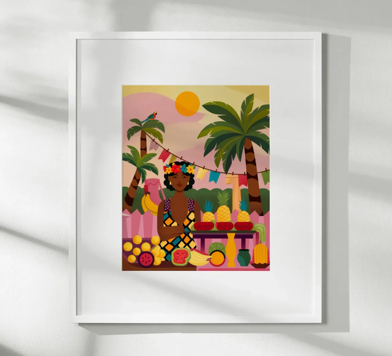 Fantaisie de fruits tropicaux poster avec cadre en bois de Veiled Canvas
