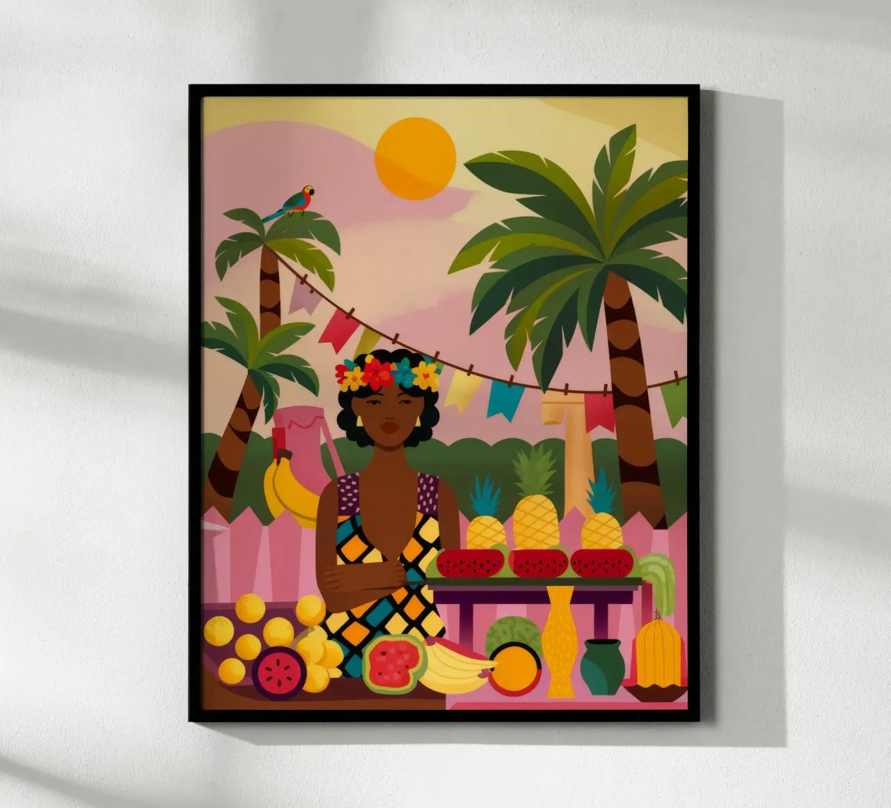 Fantaisie de fruits tropicaux poster avec cadre en bois de Veiled Canvas