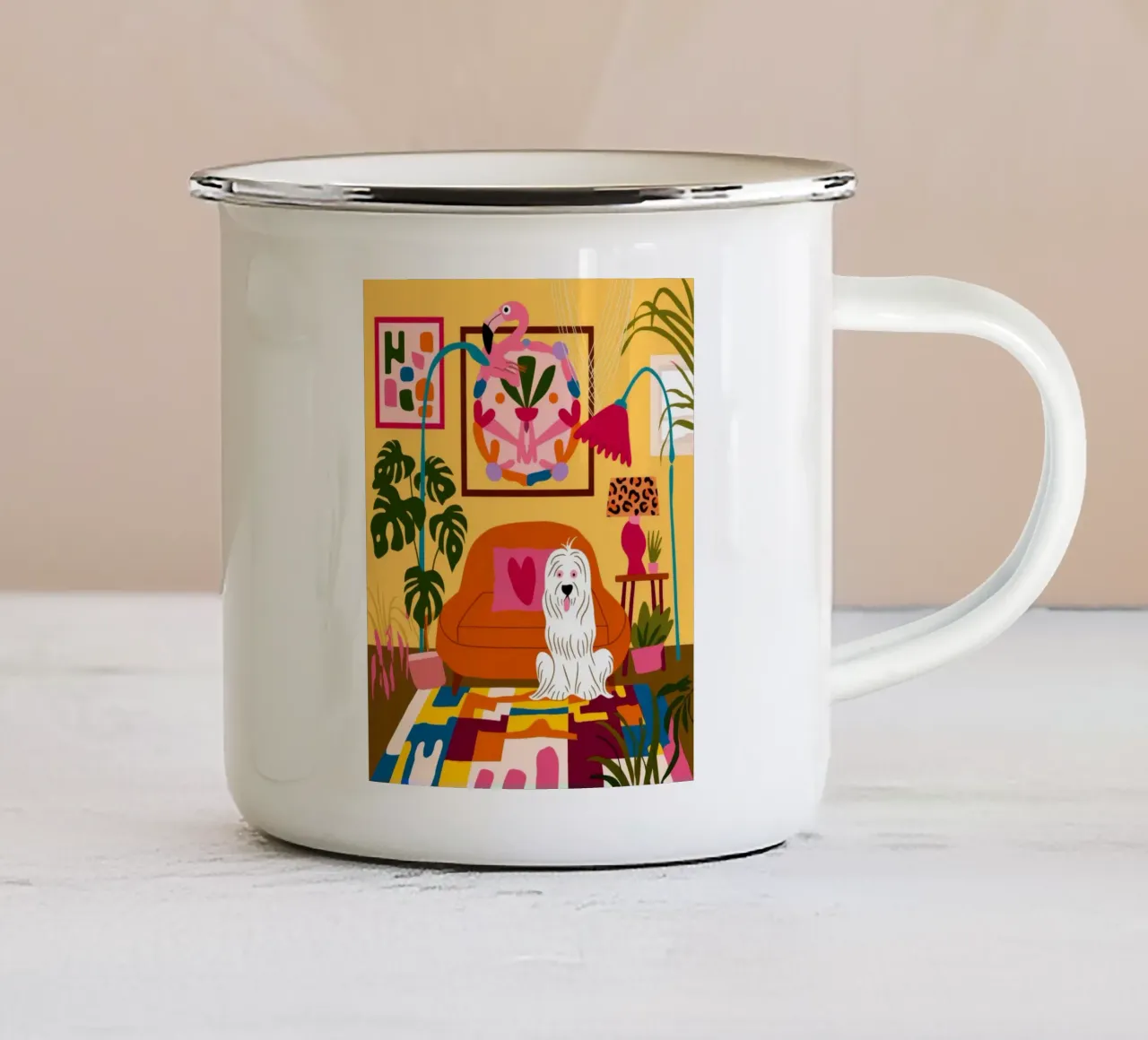 Accogliente angolo canino tazza in smalto da Veiled Canvas