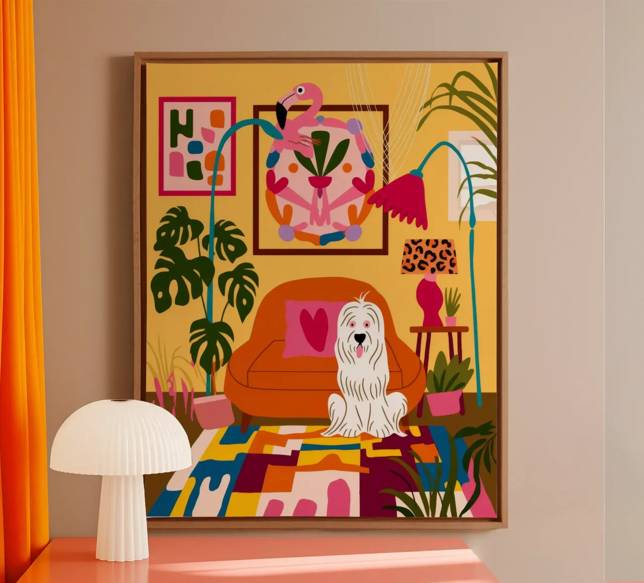 Cozy Canine Corner canvas with Floater frame by Veiled Canvas