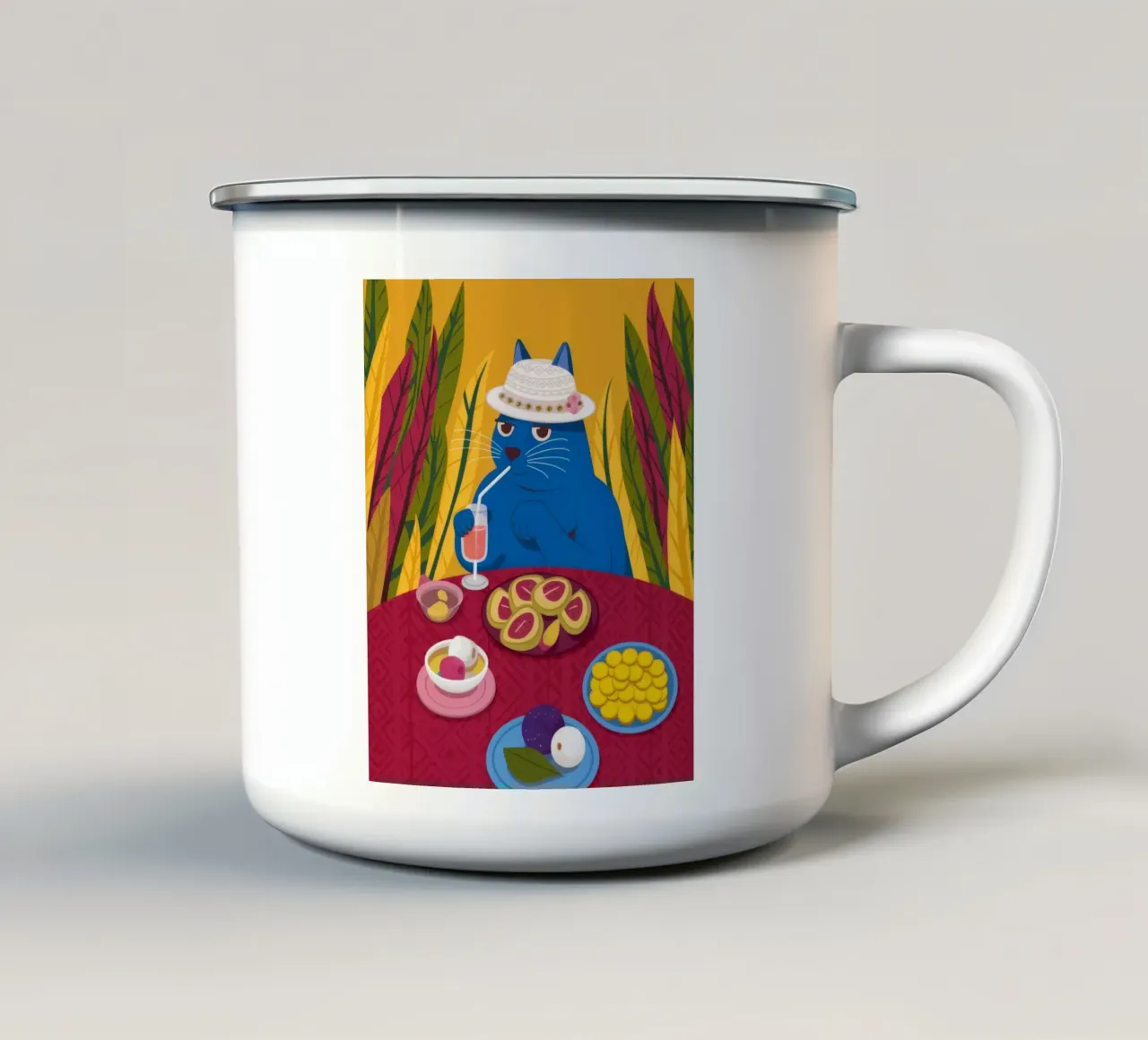 Mangime per felini rilassato tazza in smalto da Veiled Canvas