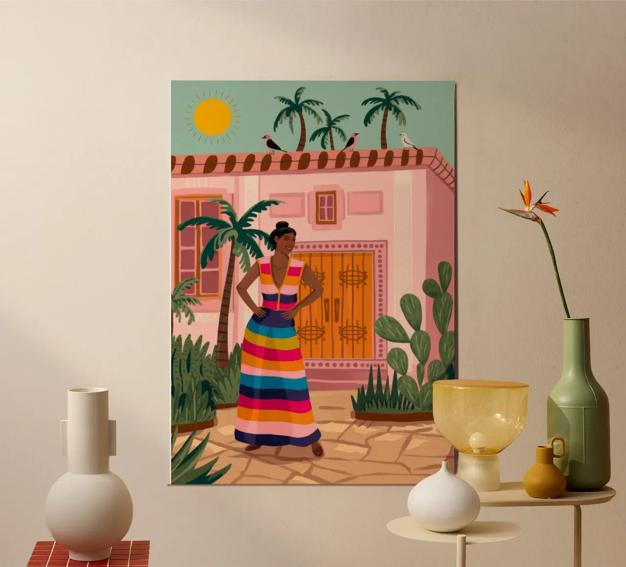 La colorata vita del villaggio poster da Veiled Canvas