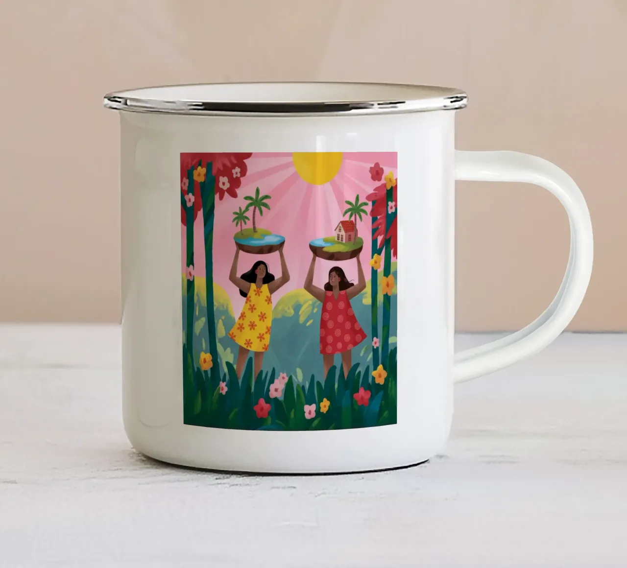 Vreugdevolle oogstviering emaille mok van Veiled Canvas