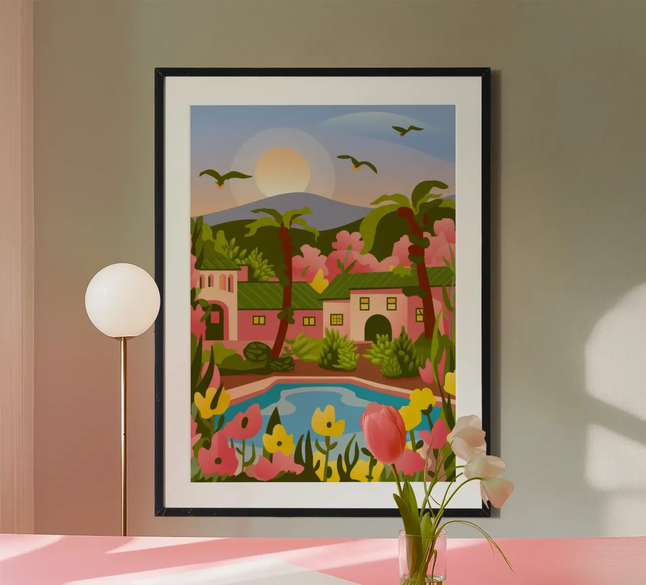 Idilliaco rifugio di campagna poster con telaio in alluminio da Veiled Canvas