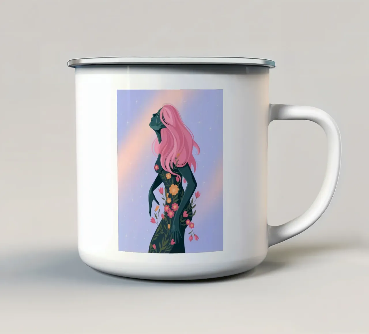 Figura floreale mistica tazza in smalto da Veiled Canvas
