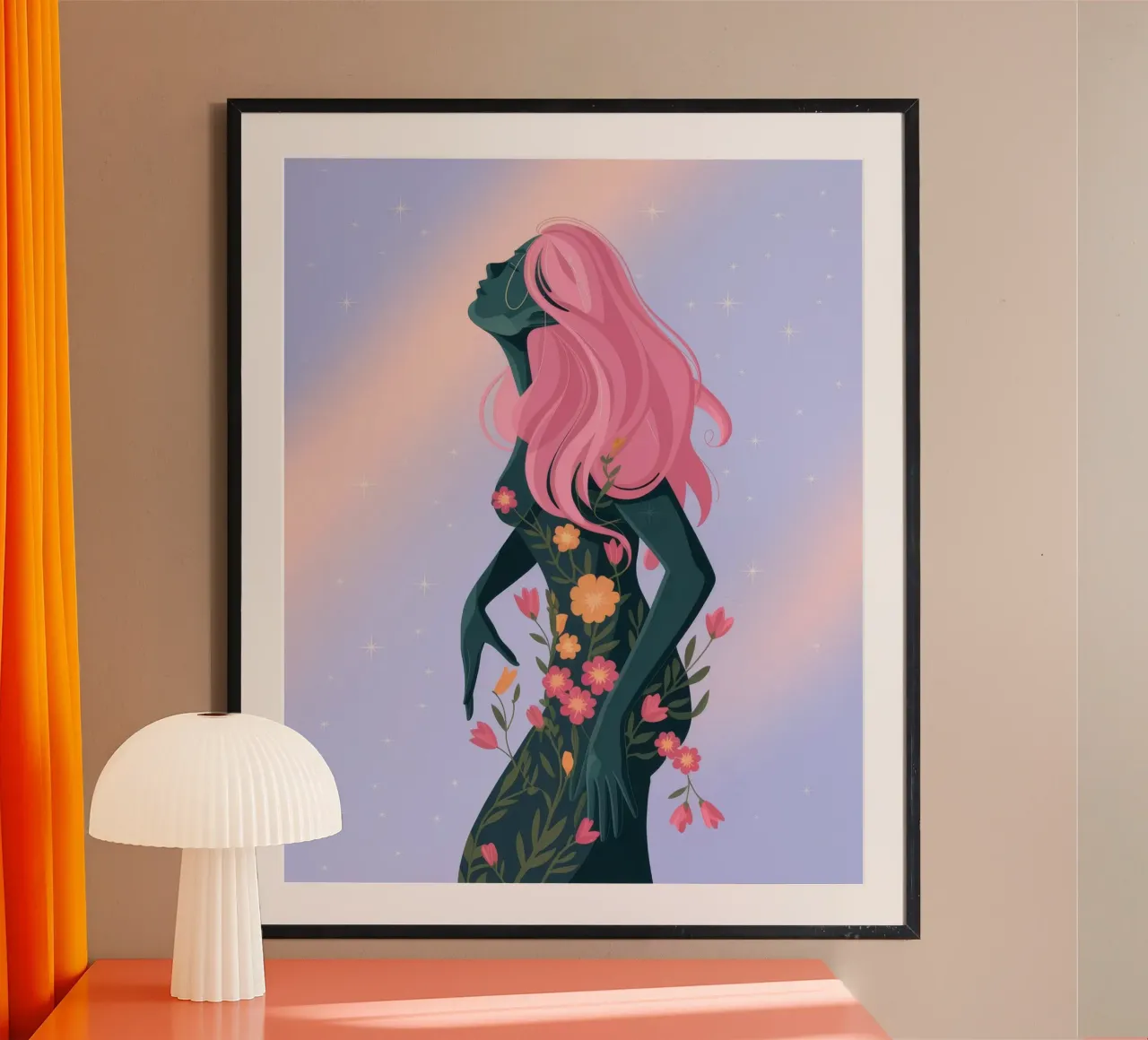 Figura floreale mistica poster con telaio in plastica da Veiled Canvas