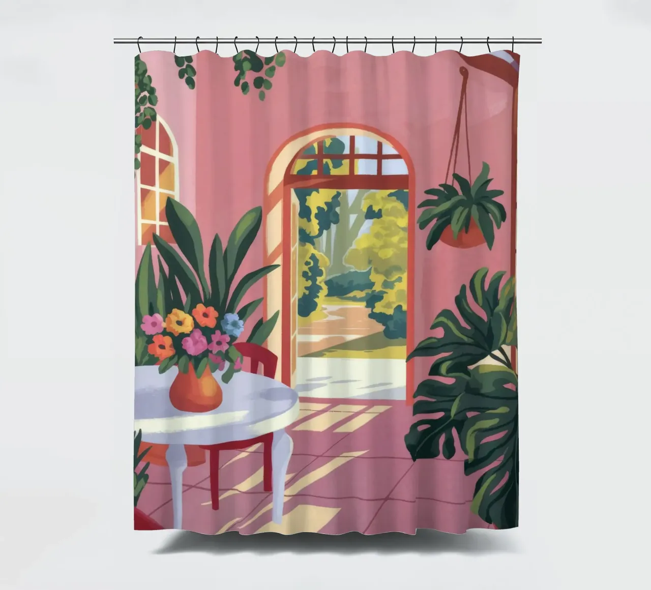 Zonovergoten tuinterras douchegordijn van Veiled Canvas