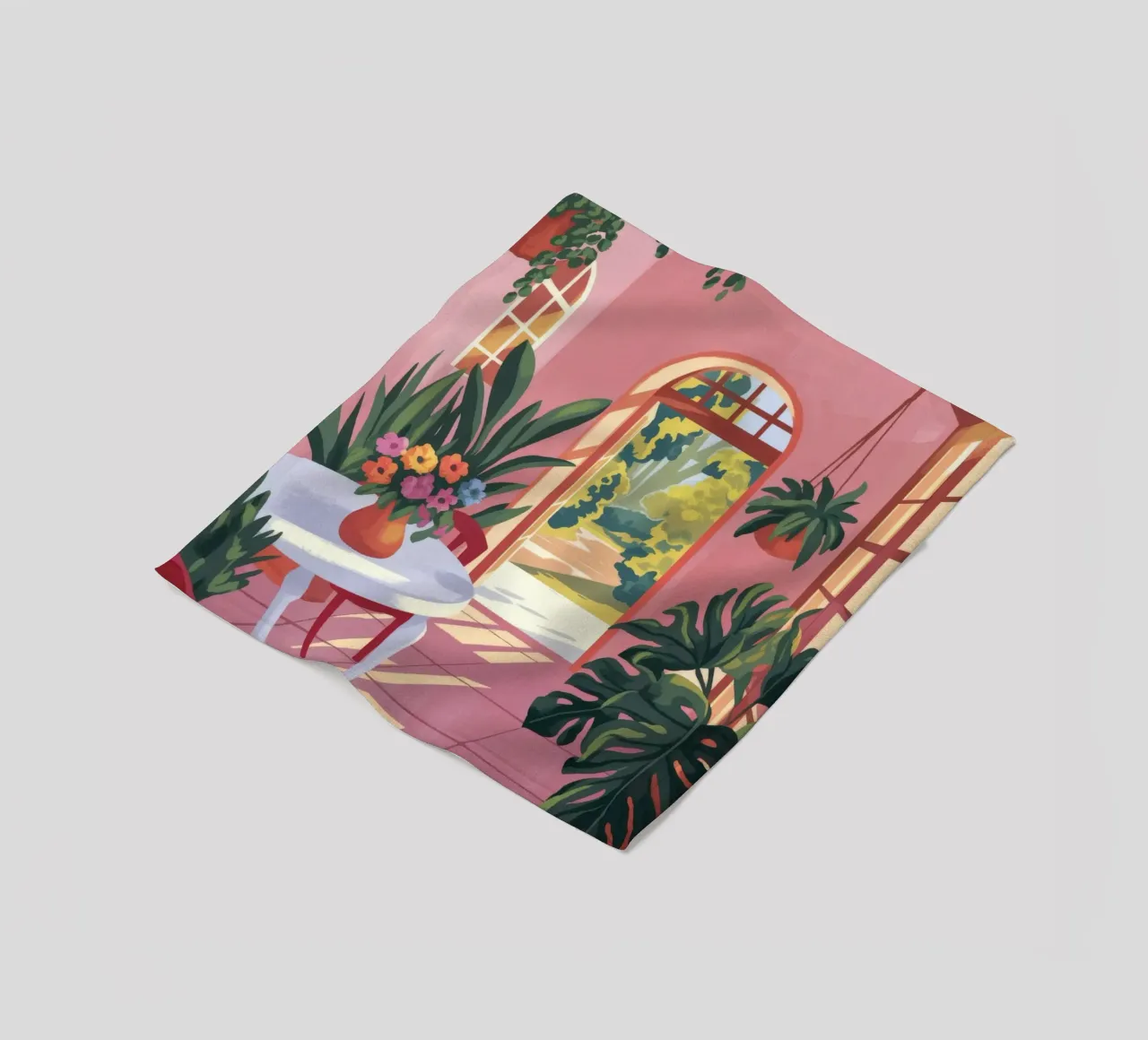 Sunlit Garden Terrace fleece blanket by Veiled Canvas