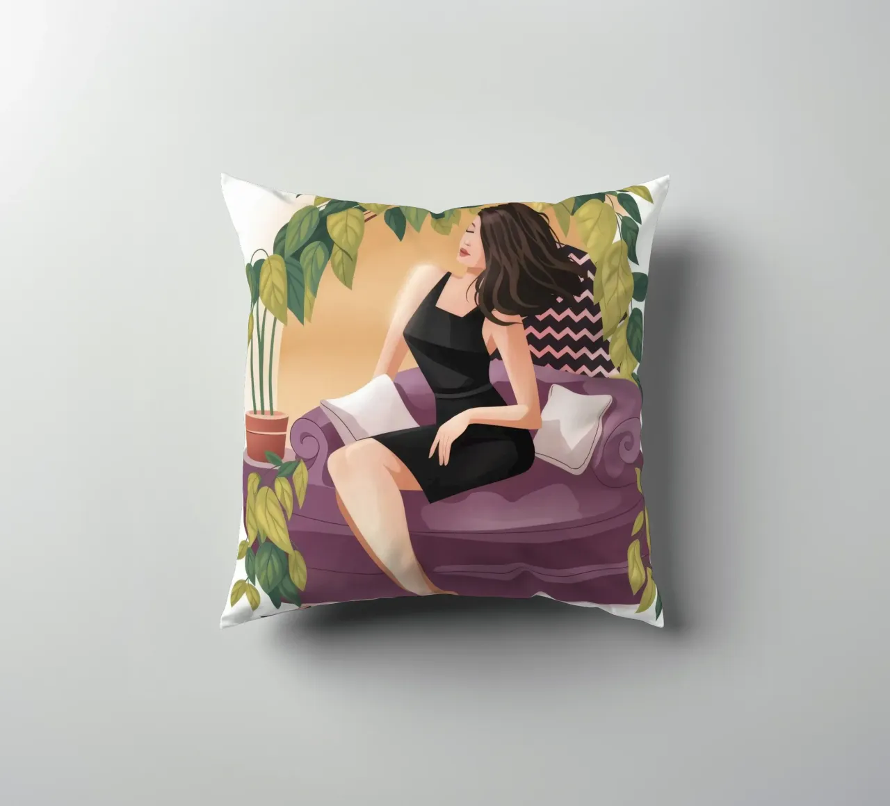 Serene Elegance Pose decorative cushion by Veiled Canvas