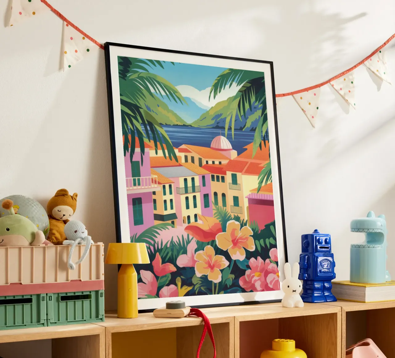 Vista Paradiso Costiero poster con telaio in legno da Veiled Canvas