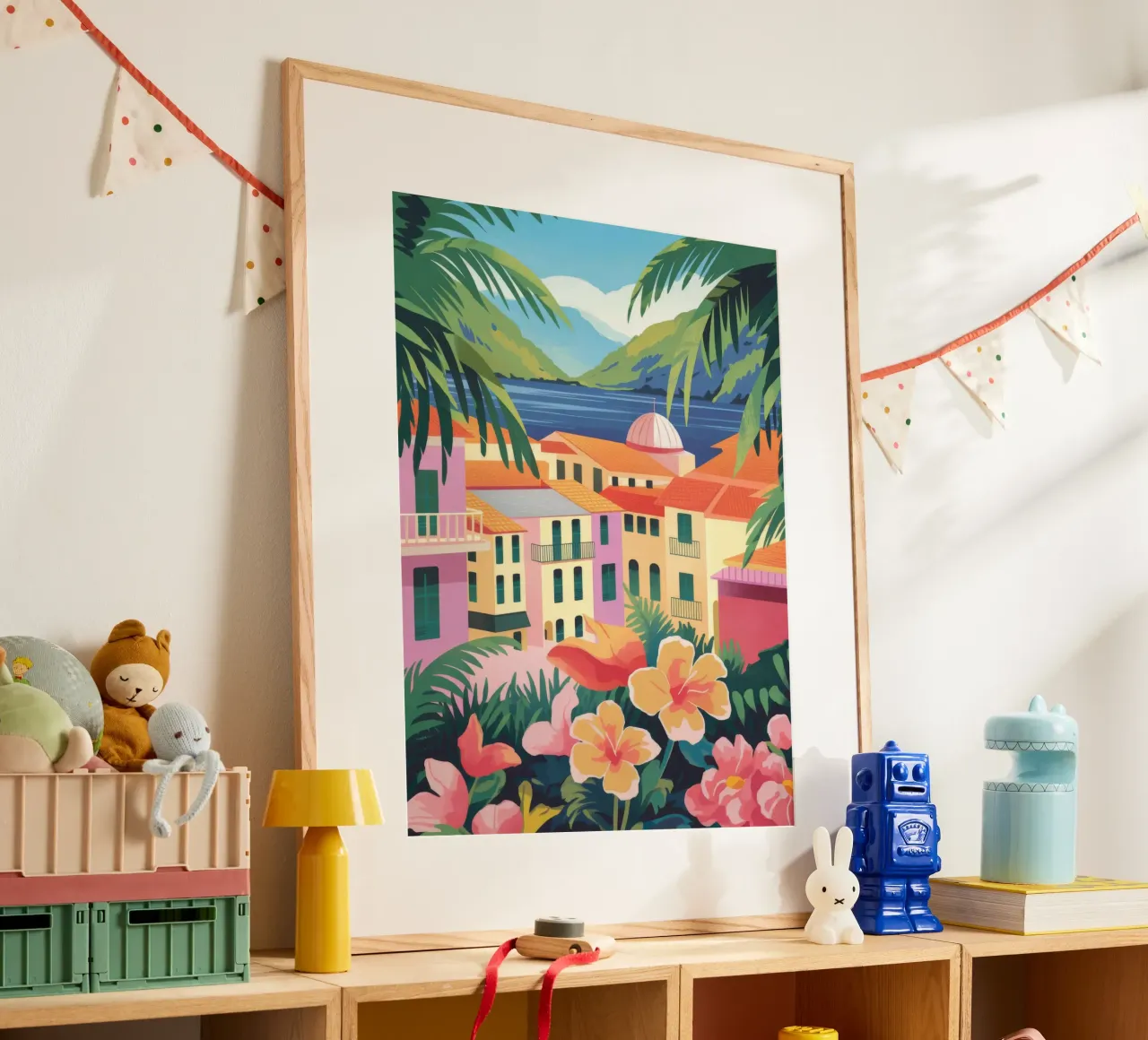 Vista Paradiso Costiero poster con telaio in legno da Veiled Canvas