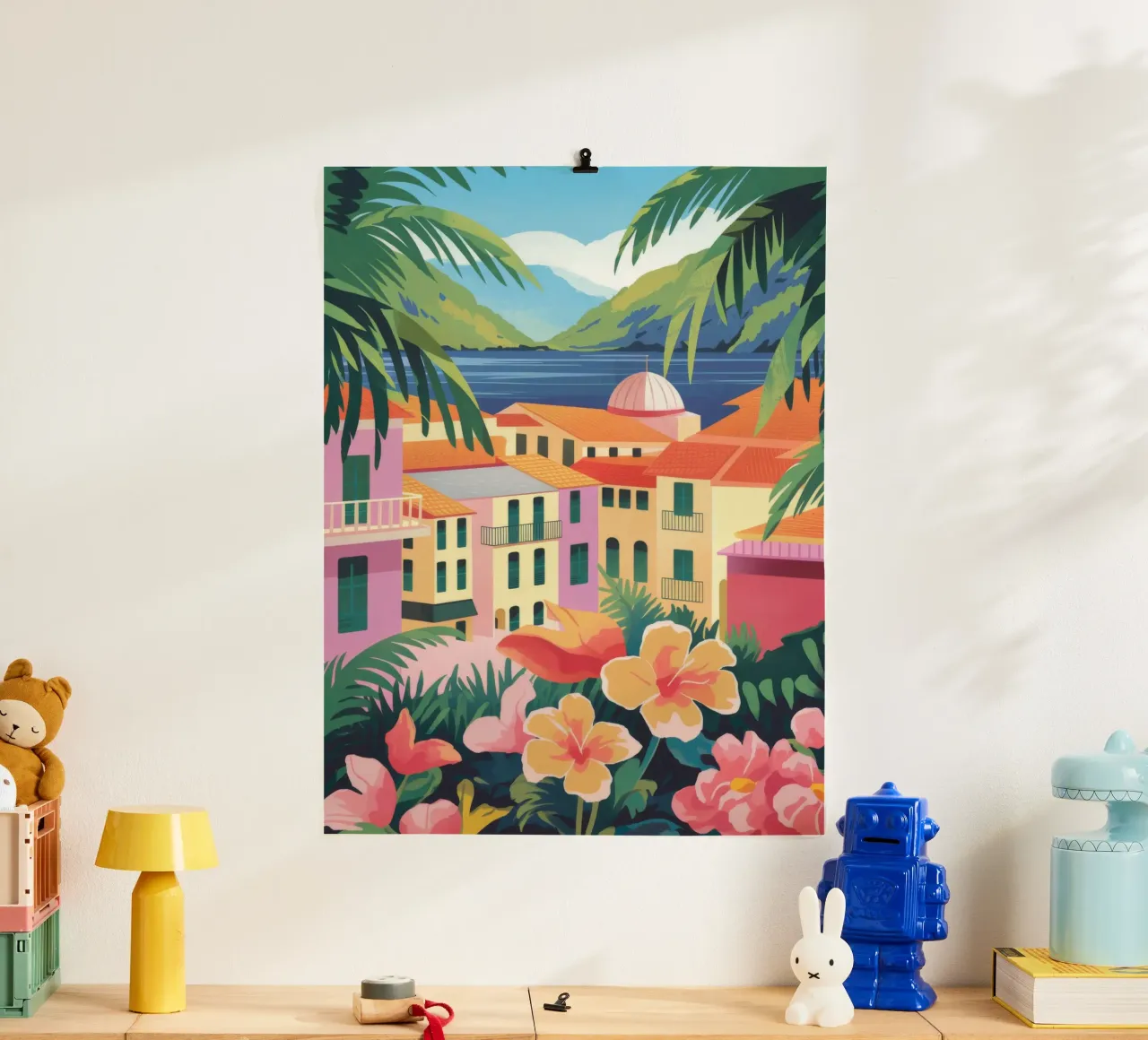 Vista Paradiso Costiero poster con telaio in legno da Veiled Canvas