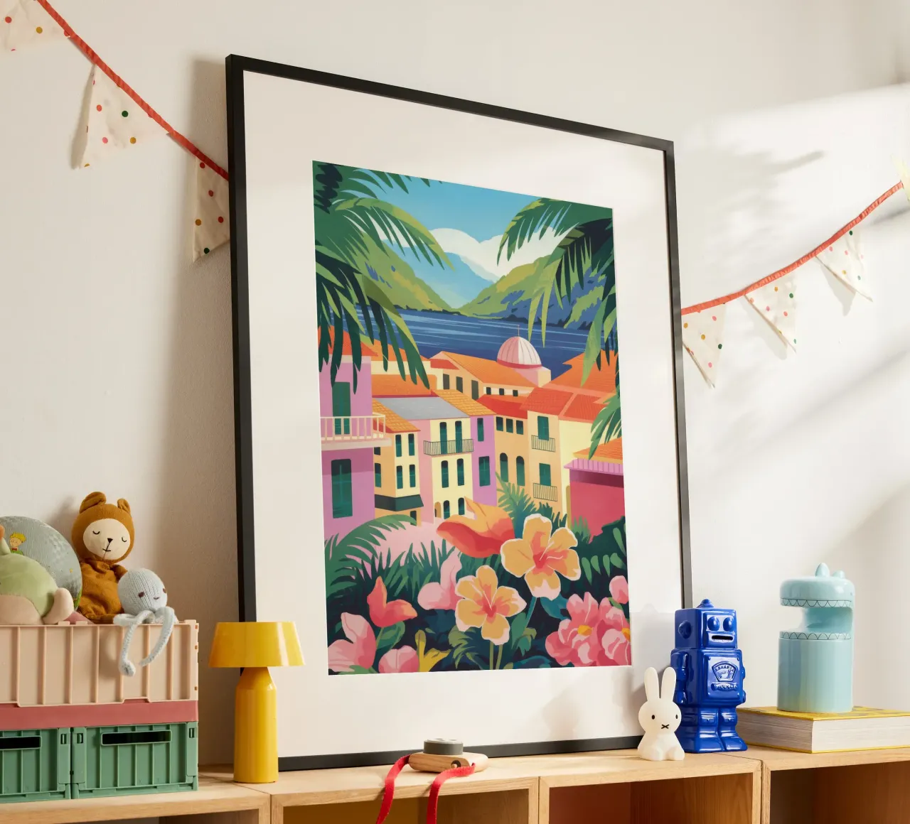 Vista Paradiso Costiero poster con telaio in legno da Veiled Canvas