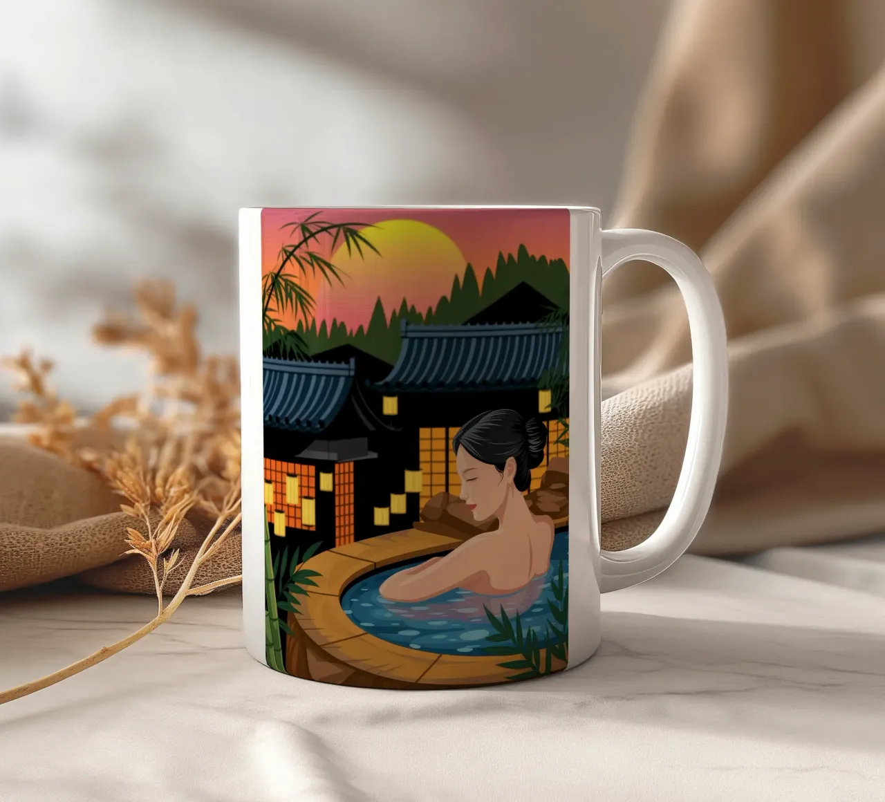 Tranquillo rifugio termale tazza in ceramica da Veiled Canvas
