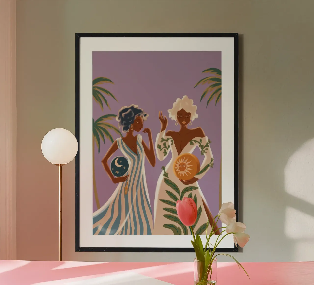 Passeggiata gioiosa tropicale poster con telaio in plastica da Veiled Canvas