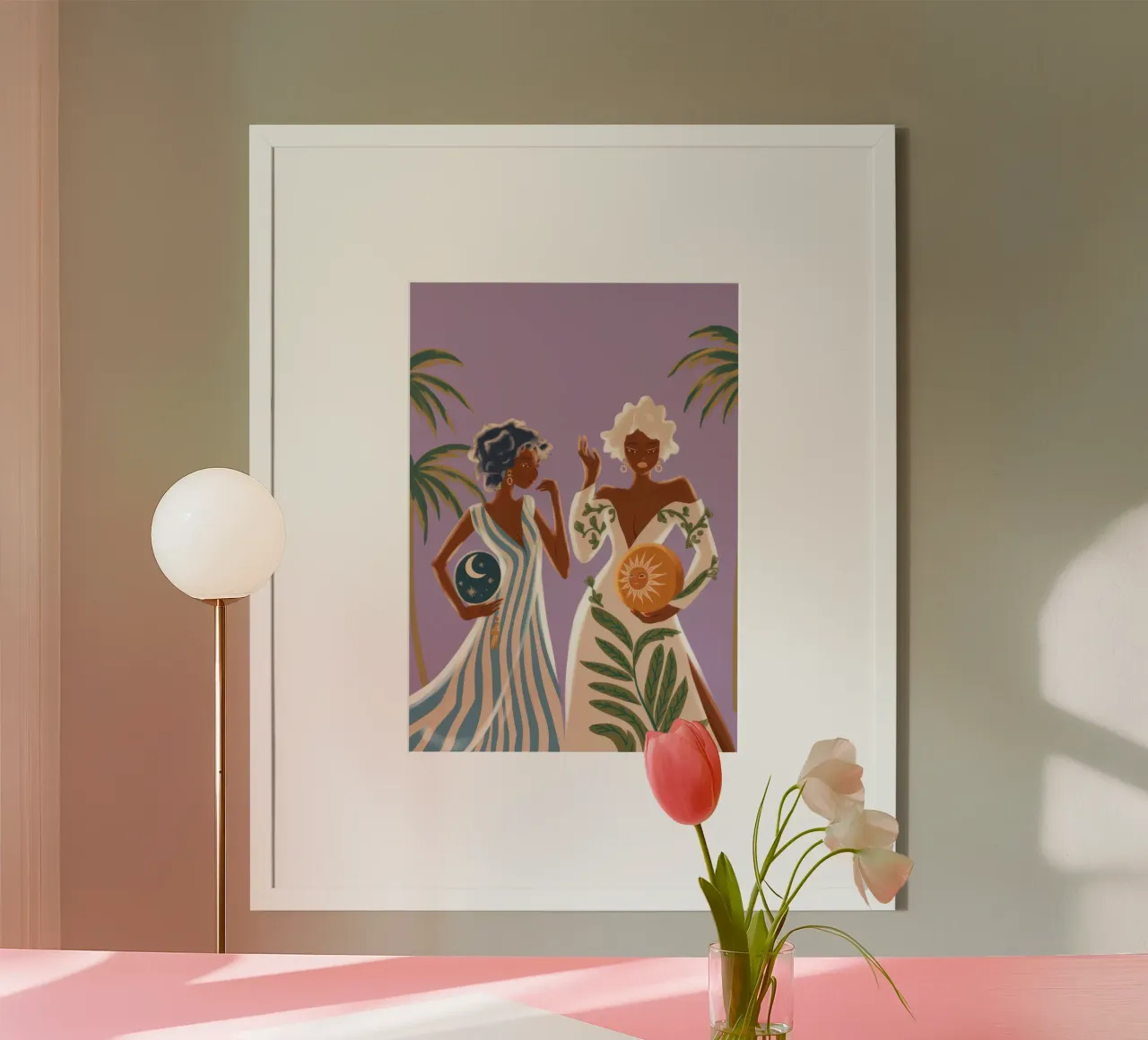 Passeggiata gioiosa tropicale poster con telaio in plastica da Veiled Canvas